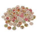 100Pc DIY Mixed Tree Pattern 2 Holes Wooden Buttons Sewing Scrapbooking 15mm