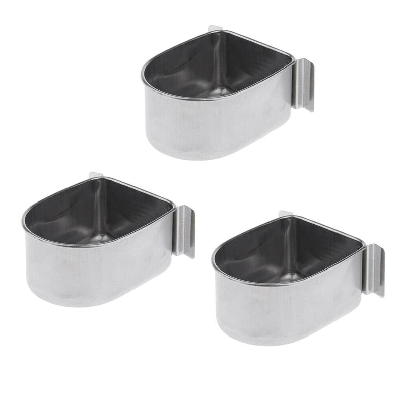 3 x Food & Water Bird Cup, Stainless Steel Feeding Dish Feeder for Parrot Macaw