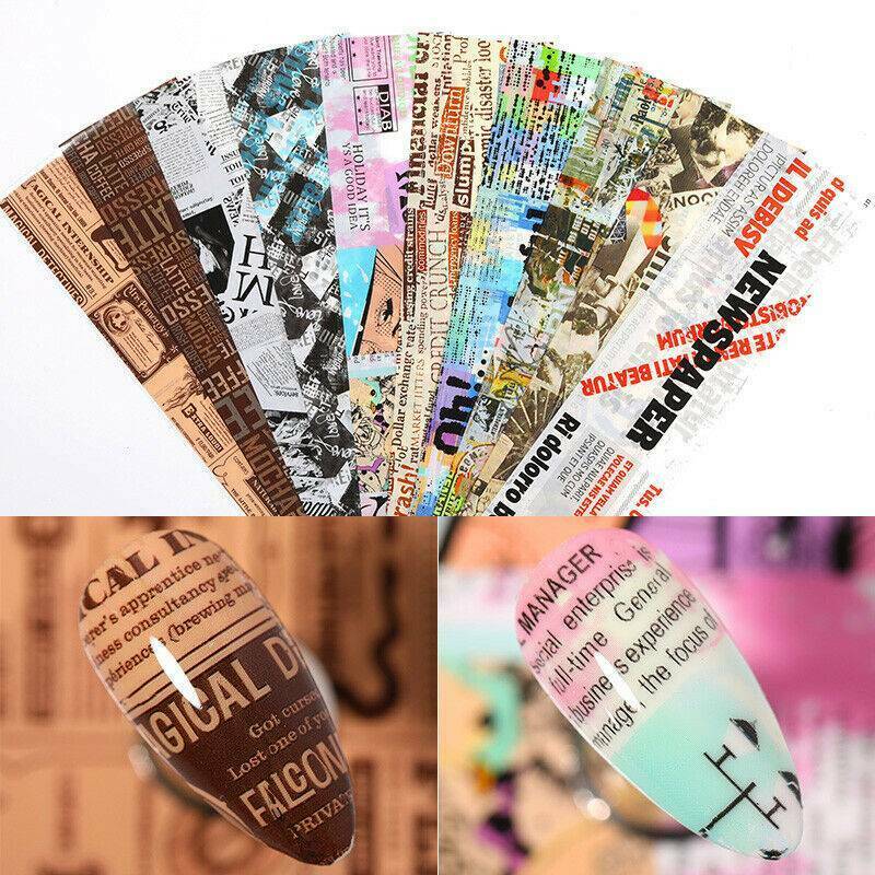 10PC Newspaper Series Nail Foils Stickers Transfer Paper Nail Art Decoration DIY