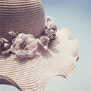 Women Ladies Summer Sun Beach Hat Outdoor Sun Hat with Flower Elegant  Z