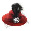 Women Party Rhinestone Decor Black Feather Red Mini Top Hat Fascinator Hair R5S8