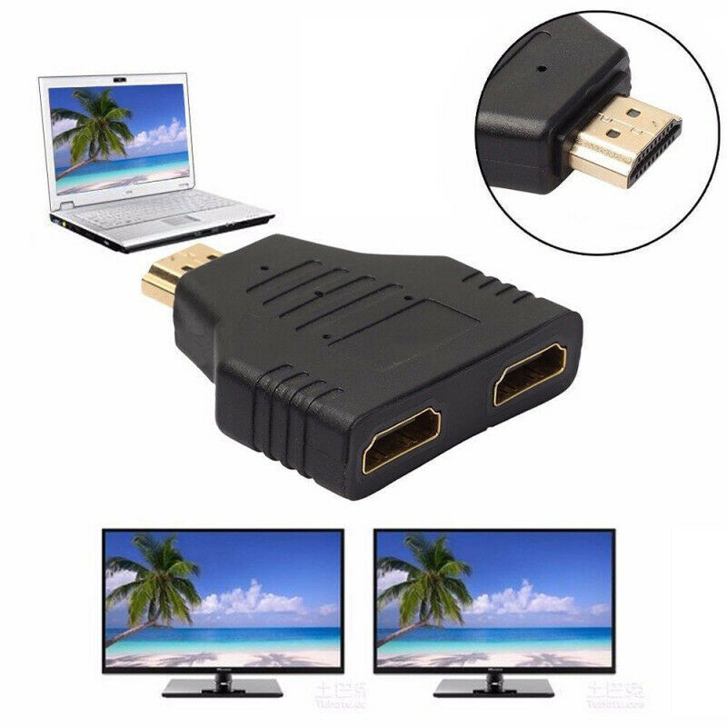 HDMI Splitter 2 Port Video Audio Adapter Converter HDTV 1 Male in 2 Female Out