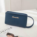 Women Handbag Leather Solid Color Money Purse Wrist Pocket Clutch (Blue)