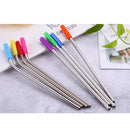 10Pcs Reusable with Silicone Tips Cleaning Brush Stainless Steel Straws
