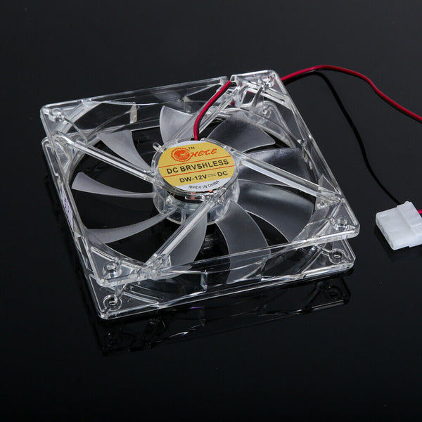 LED Light CPU Cooling Fan Computer PC Clear Case Quad 12CM Heatsink Blue
