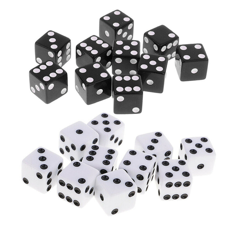 Pack of 20 Black+White Square 6 Sided Dices Die 0.62inch for Party Casino Table