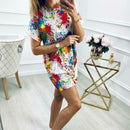 Summer O-neck Short Sleeve Women Dress Casual Floral Dresses (White L) A