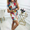 Summer O-neck Short Sleeve Women Dress Casual Floral Dresses (White L) A