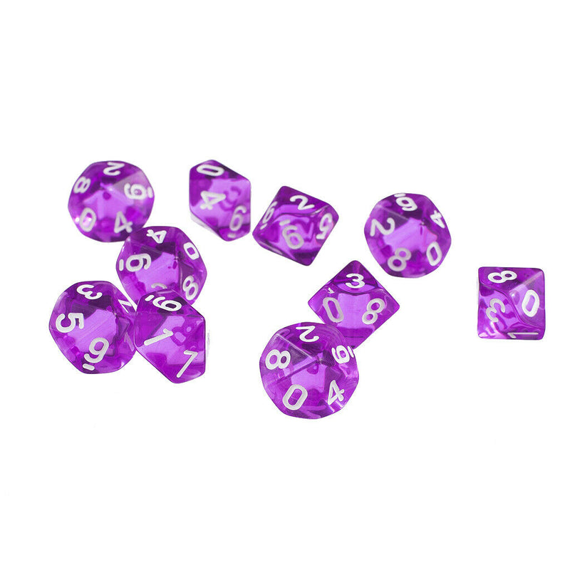 20 Pack Clear D10 Dice 10 Sided Dice for D&D RPG MTG Accessories Green&Purple