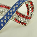 Diamante Rhinestone USA American Flag Ribbon Brooches Pins Patriotic Jewelry