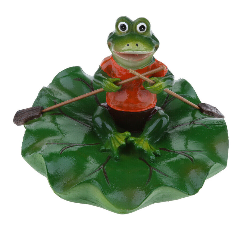 2x Artificial Pond Lily Floating Plant With Frog Ornament Family Rowing