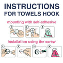 Kitchen Towel Hooks 3Pack - Self Adhesive & Easy Installation - Premium Chr
