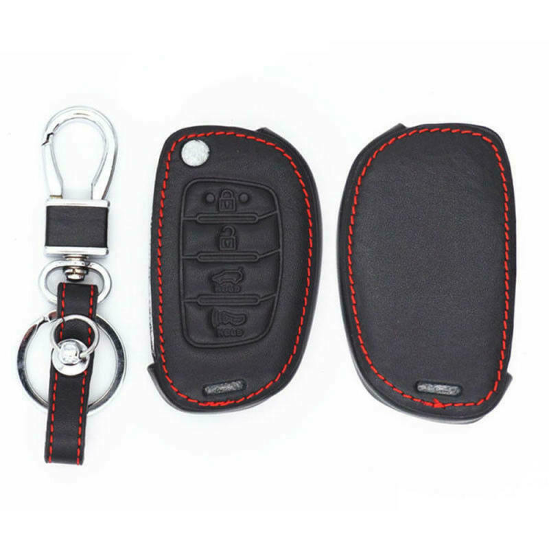 1* Car Leather Remote Key Chain Cover Holder Case For Hyundai Santa Fe GLS Sport