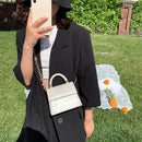 Women Mini Shoulder Bag Alligator PU Tote Chain Crossbody Pouch (White)