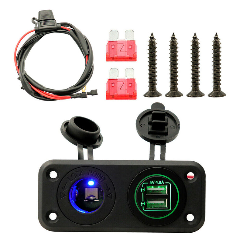 USB Car Charger Socket Panel Quick Charger 12V/24V Car Power Outlet Waterproof
