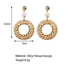 Women Bamboo Rattan Earrings - Straw Acrylic Statement Drop Dangle Earrings