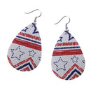 Women's American Flag Pattern Star Earrings Leather Teardrop Shape Jewelry