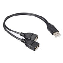 38cm USB 2.0 A Male to Double Female Power Cord Adapter Cable Extension Lead