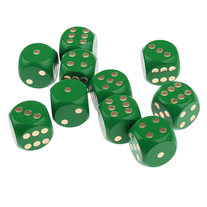 Set of 10 Wooden D6 Dice 3cm Gaming Dice for D&D RPG Accessories Green