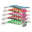 5Pcs Fishing Lures Squid Jig Hooks Wood Shrimp Artificial Lures Glow Bait