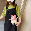 Women Cute Plush Pig Crossbody Bags Ladies Lovely Chain Shoulder Messenger Bags