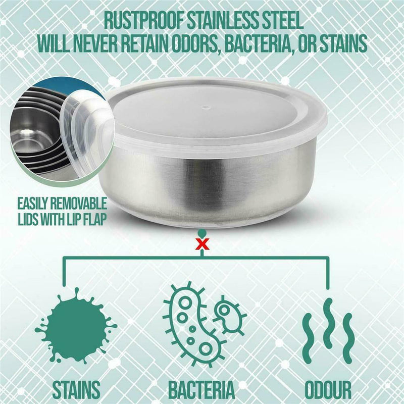 5PC Stainless Steel Round Sealed Crisper Fresh Bowls Food Beans Storage Bowl Box