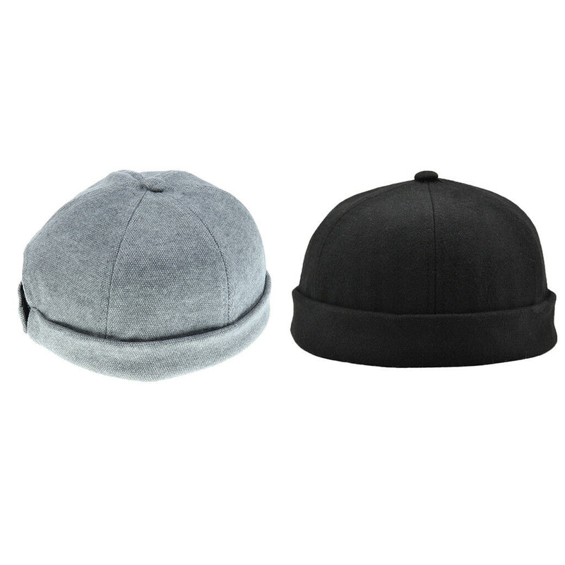 2 Pieces Unisex Men Fashion Docker Retro Cap Skullcap Beanie Grey Black Hats