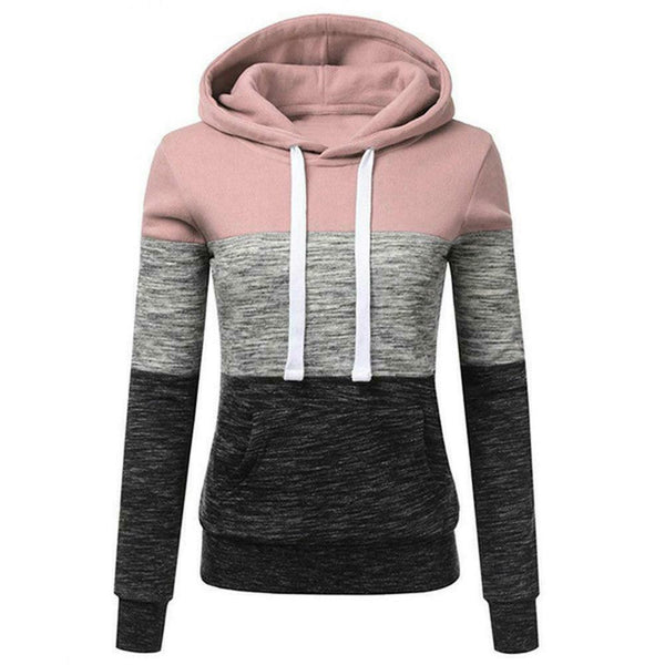 Stitching Women Long Sleeve Hit Color Autumn Leisure Hoodies (Pink M) A#S