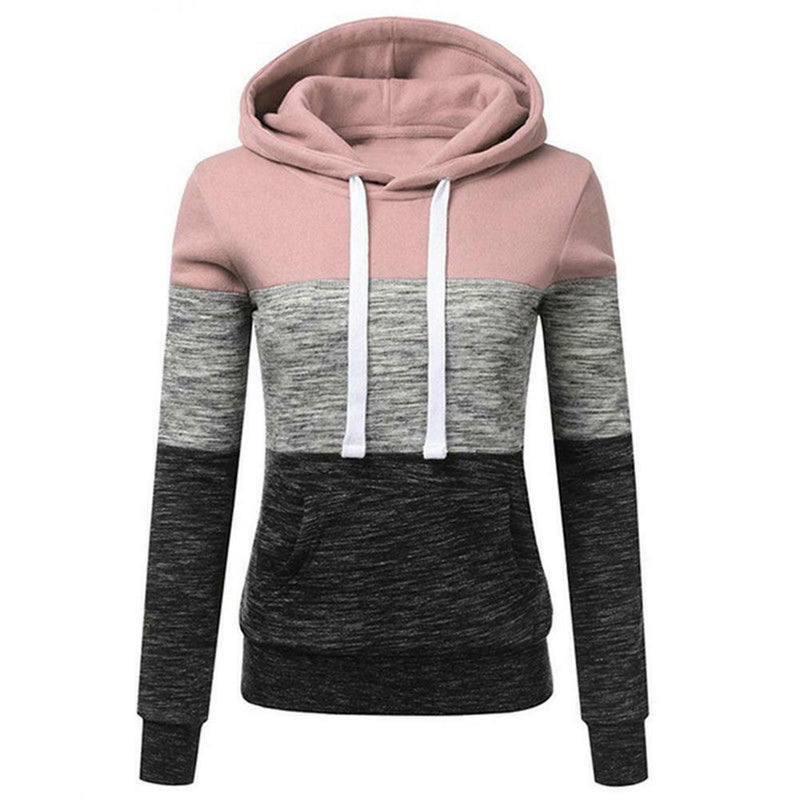 Stitching Women Long Sleeve Hit Color Autumn Leisure Hoodies (Pink M) A