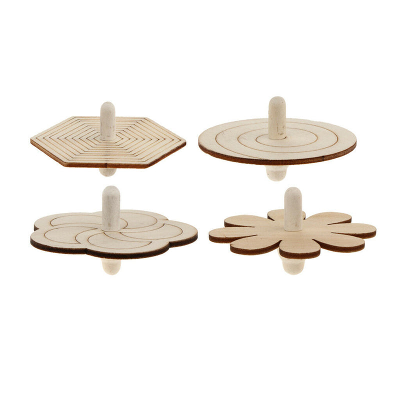 4pcs Assorted Unfinished Wood Peg-Top Spinning Top Gyro Kids DIY Crafts