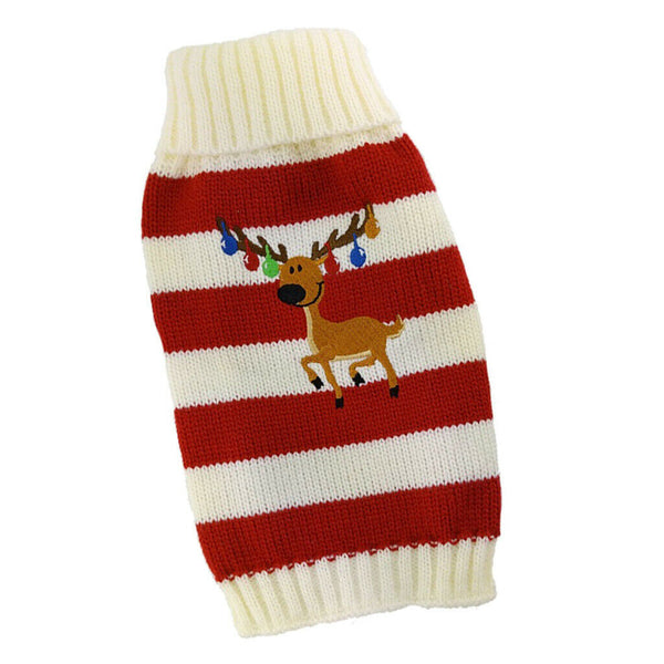 Stripe Christmas Reindeer Dog Sweater Knitted Jumpsuit Winter Clothes Red_M