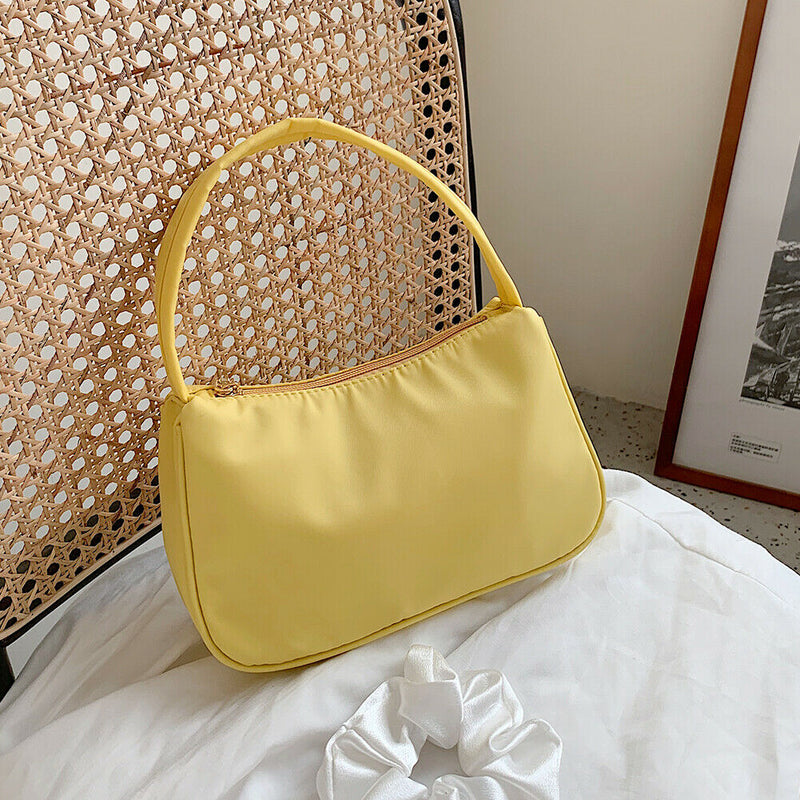 Nylon Casual Women Handbag Tote Female Solid Underarm Shoulder Bag (Yellow)