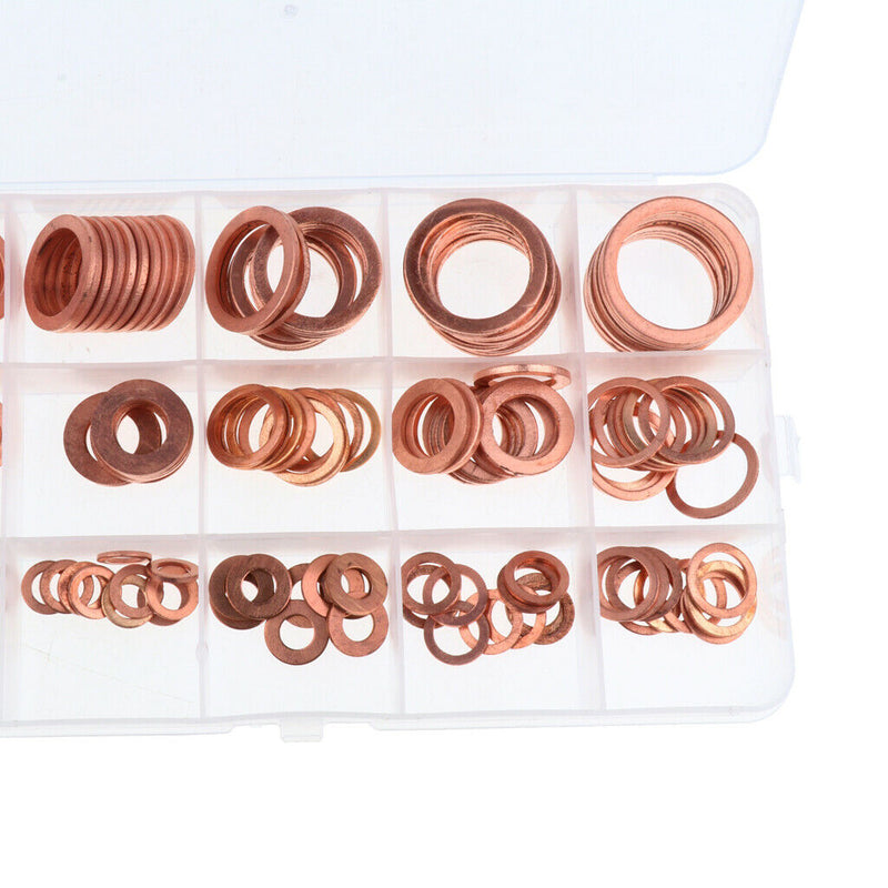 150 Pcs Copper Sealing Flat Washer Gaskets Set Threaded Bolt Connection