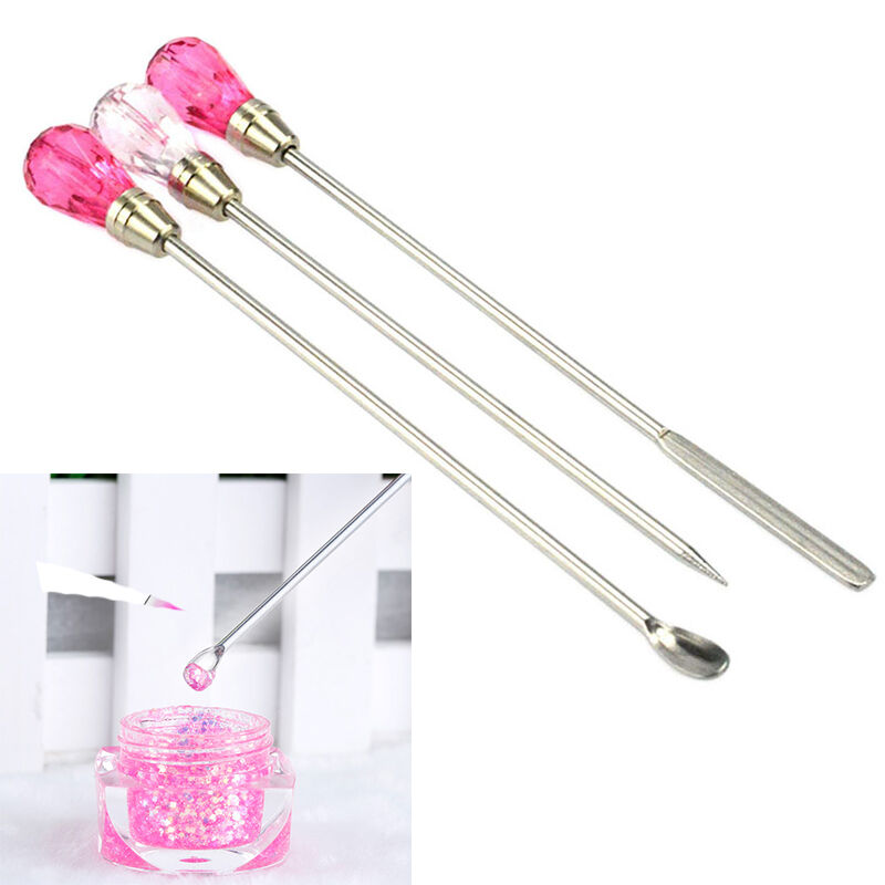 3pcs Glue Rhinestone Nail Art Tools Spoon Spatula Stirring Rod .Dotting P Dzjo