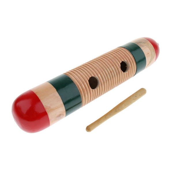 1 Set Wooden Cylinder Guiro Hand Percussion Instrument Bright Sound