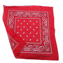 Red bandana scarf with square black white paisley pattern on both sides (Re T5Y2
