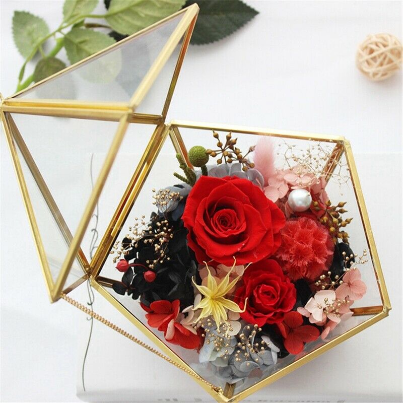 Glass Ring Box Wedding Jewelry Case Immortal Flower Glass Cover Creative Ho Y3H4