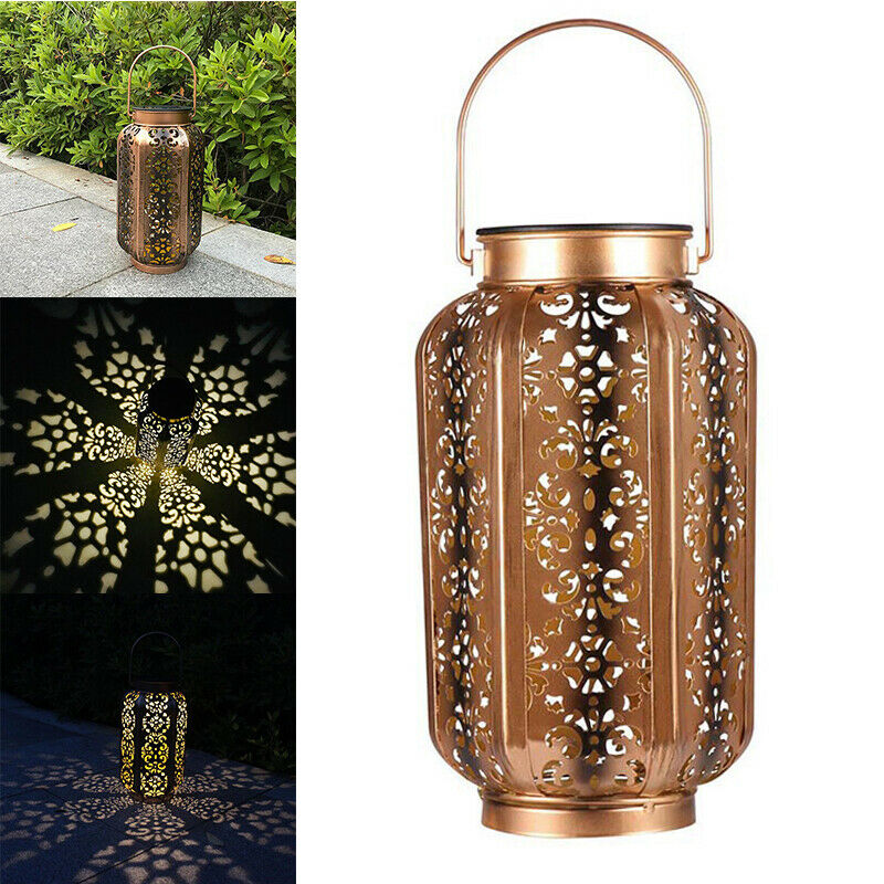 Solar Powered Hanging LED Light Retro Hollow Lantern Garden Yard Lamp  Light
