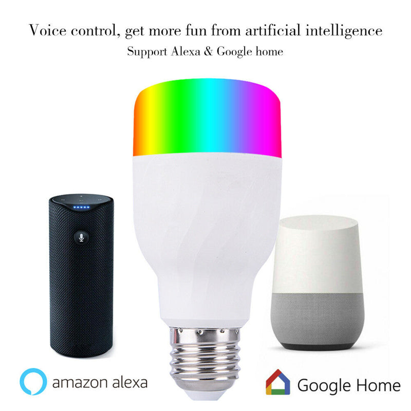 WiFi Remote Control Smart LED Bulb E27/E26 RGBW Light APP For Alexa Google Home