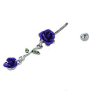 2-Rose Connected Dangling Jewelry Belly Ring Navel Button--Purple N1Z2