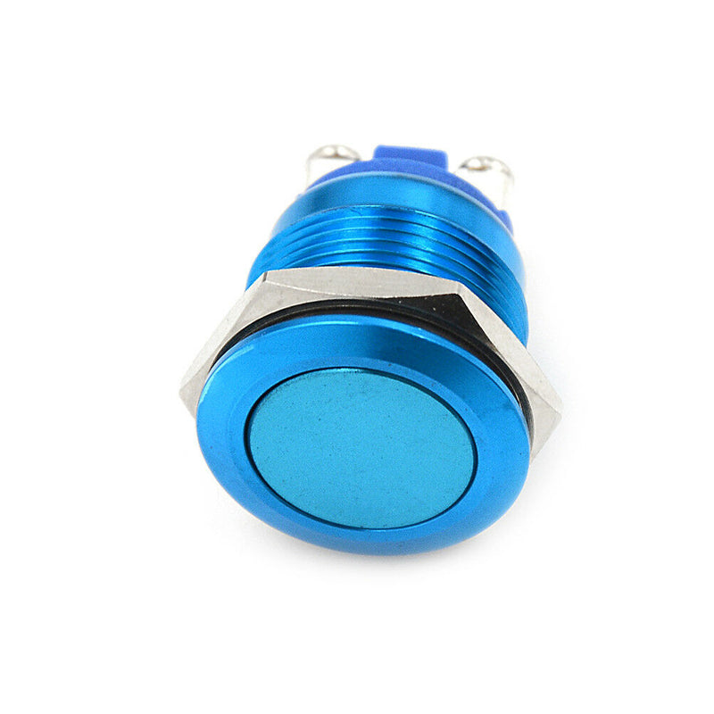 1PC 19mm waterproof blue momentary metal push button switch flat top!QFSHW.AU