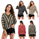 New Autumn Winter Female Tops Blouses Sweater Stripe Batwing Sleeve Long SleJ7M8