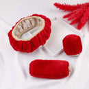 3Pcs/set Winter red soft warm plush car steering wheel cover handbrake covers â„–[