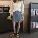 Korean Women Blouse Loose Stitching Hollow Lace V Neck Shirt Crochet Casual JC,a