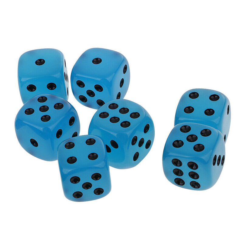 Blue Acrylic D6 Noctilucence Dices 6-Sided Point Spot Game Dice 25pcs/Pack Glow