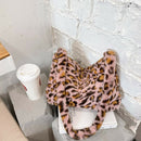 Animal Pattern Shoulder Underarm Bag Women Plush Top-handle Handbag (2)