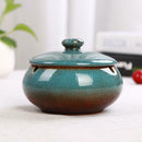 Retro Style Ashtray Ceramics Ashtray with Lid for Indoor Outdoor Use Blue
