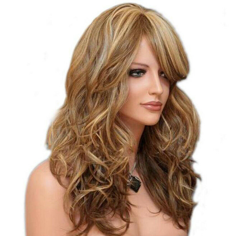 STRIKING!Fashion Long Wavy Curly w bangs Strawberry Blonde Layered Stunning Wig