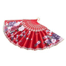 Chinese Style Flower Pattern Plastic Frame Folding Hand Fan Red X9L8