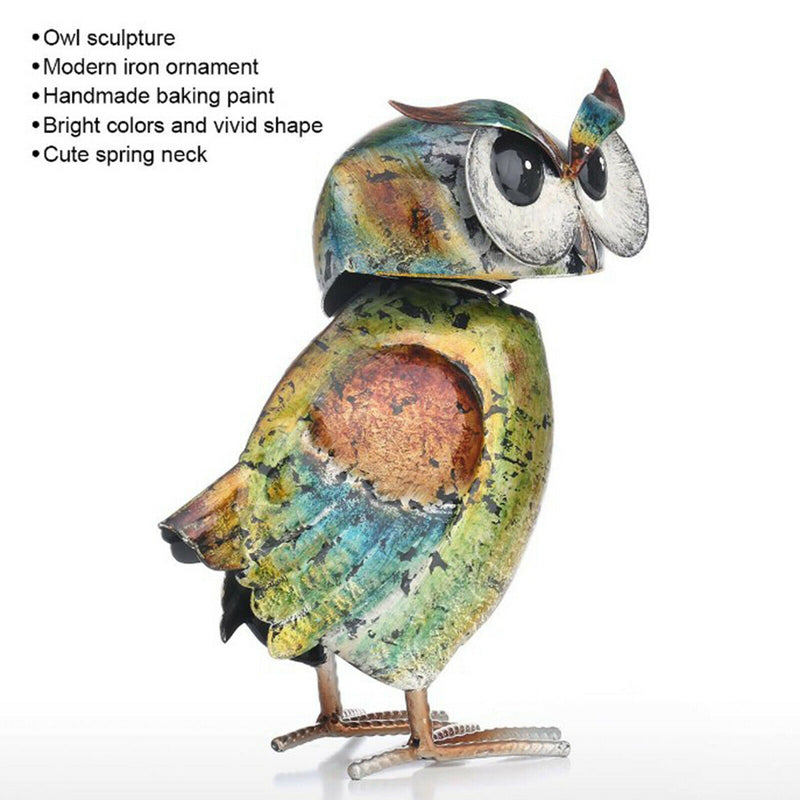 Iron Garden Owl Statue Standing Animal Ornaments Table Sculpture Decorations